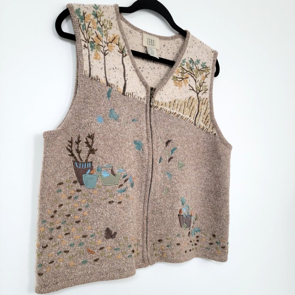 Vintage Teddi Autumn Theme Sweater Embroidered Vest Size Large - Picture 2 of 10